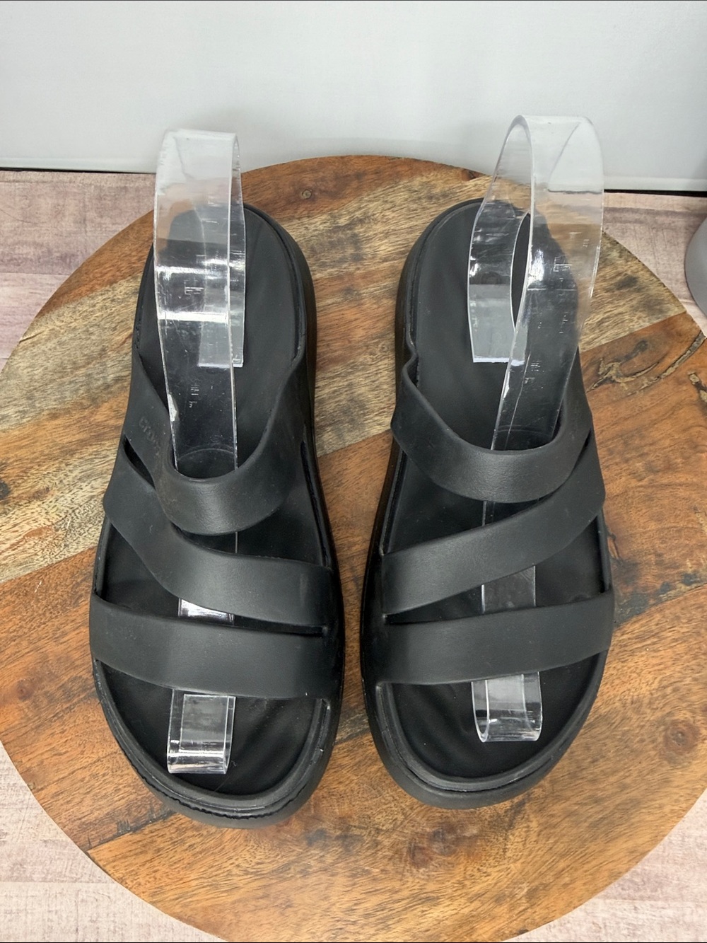 CROCS Black Triple-Strap Comfort Slides - Size: 9 - Picture 2 of 7